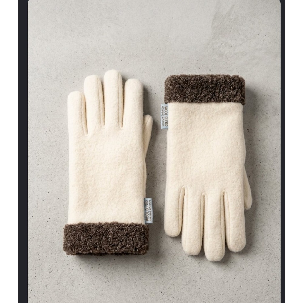 Thinsulate Waterproof Wool Blend Gloves Cream Brown Mouton Trim Thermal Lined